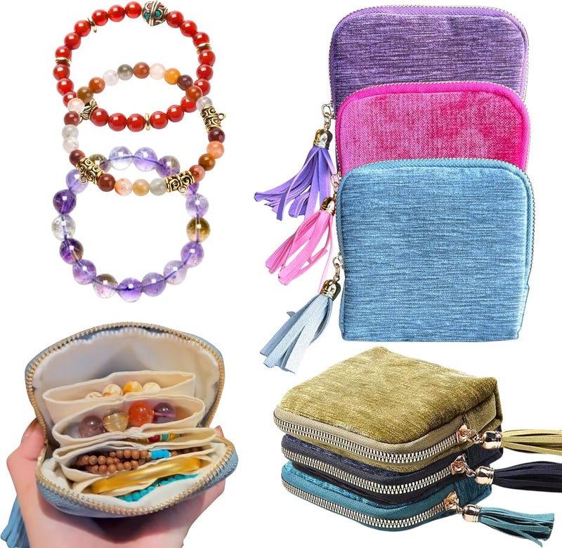 CHIMORY 2025 New Travel Jewelry Case – Portable Organizer for Rings, Bracelets, & Bangles with Tassel Zipper, Elegant Jewelry Roll for Journey, Crystal Jewelry Storage Pouch, Mini, Slate Blue - Image 1